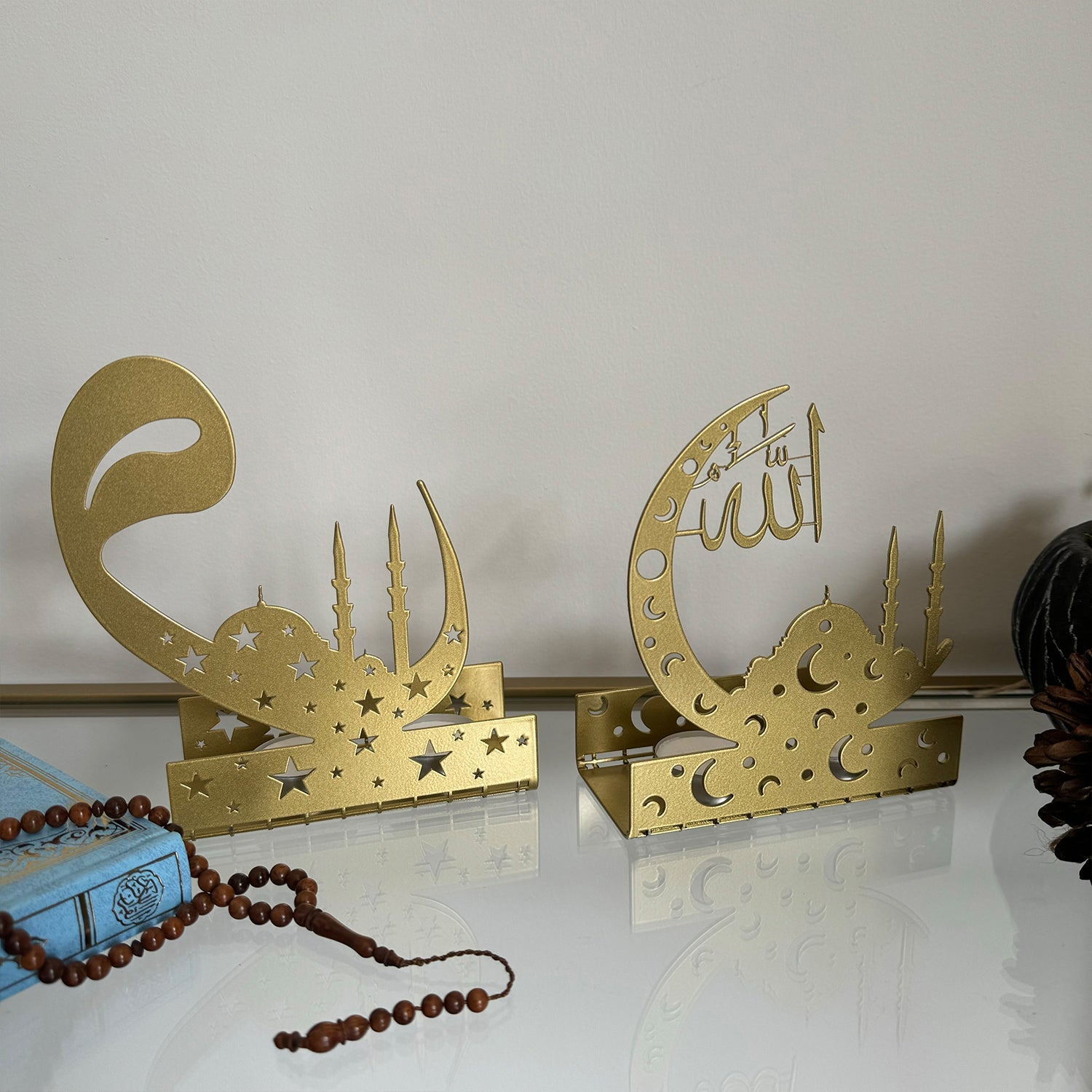 Eid Decoration - Ramadan Mubarak - Metal Islamic Candle Holder - Set of 2 - MIN136