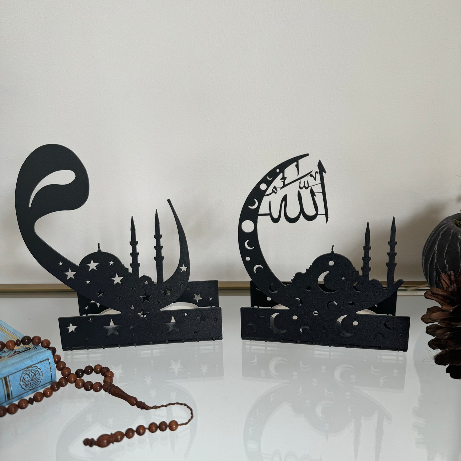 Eid Decoration - Ramadan Mubarak - Metal Islamic Candle Holder - Set of 2 - MIN136