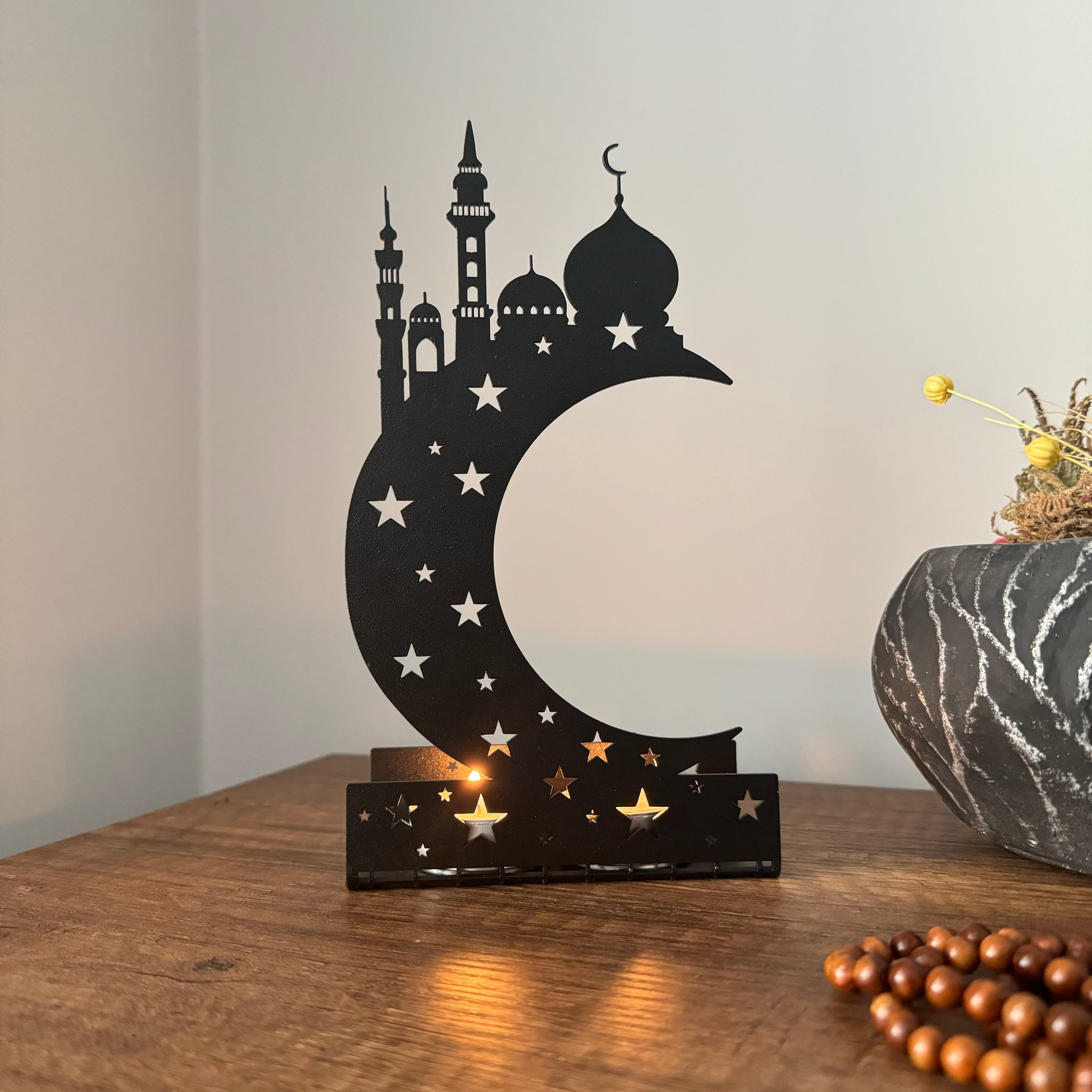 Ramadan Kareem - Eid Mubarak - Metal Islamic Candle Holder - Set of 3- MIN134